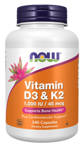 Vitamina D3 e K2 NOW Foods – Vitamin D-3 1000 UI + K2 45 mcg 240 cápsulas