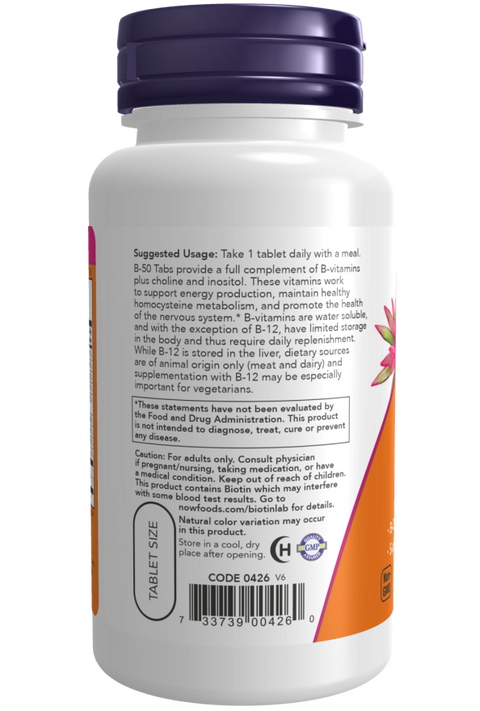 Complexo B vitamina B-50 NOW Foods – 100 comprimidos – imagem 3