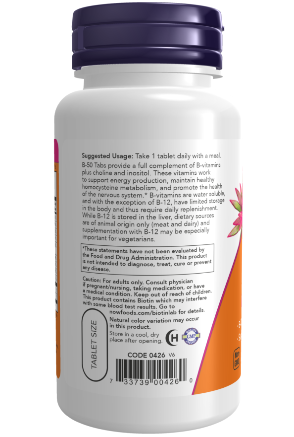 Complexo B vitamina B-50 NOW Foods – 100 comprimidos – imagem 3