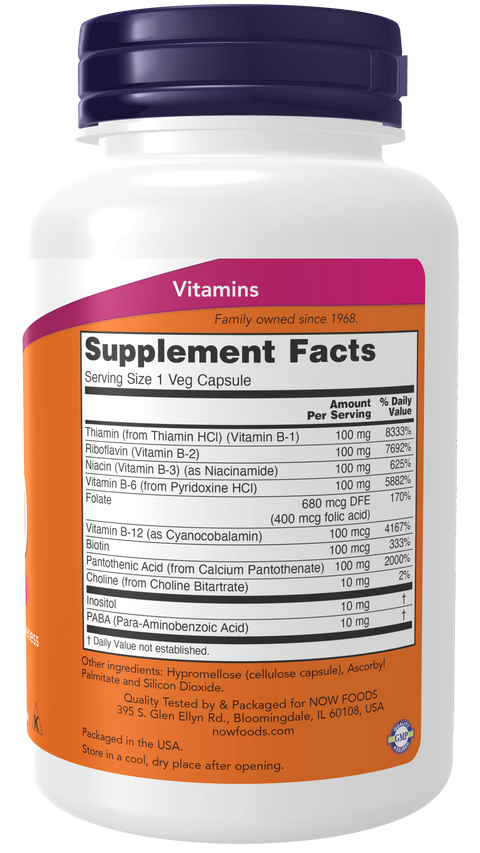 Complexo B vitamina B-100 NOW Foods – 100 cápsulas vegetais – imagem 2