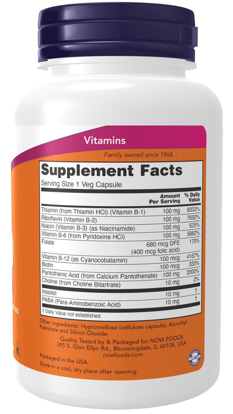 Complexo B vitamina B-100 NOW Foods – 100 cápsulas vegetais – imagem 2