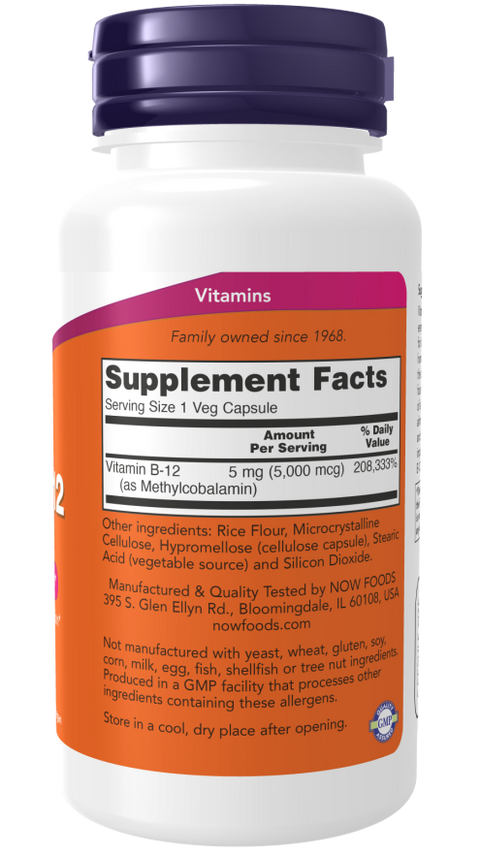 Vitamina B12 metilcobalamina 5000 mcg NOW Foods – 90 cápsulas vegetais – imagem 2