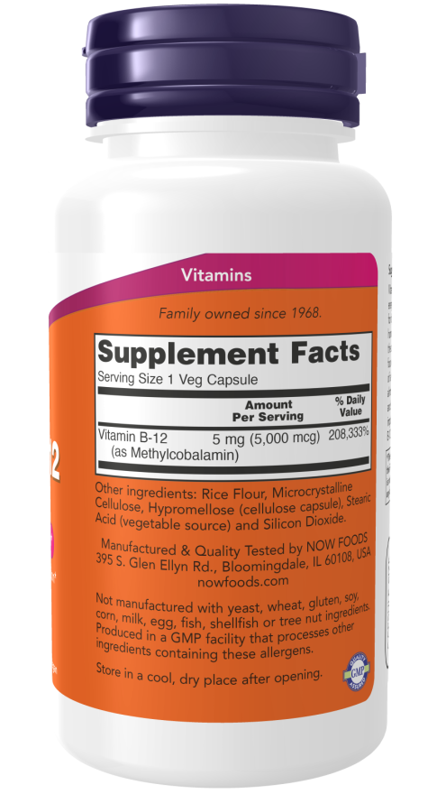 Vitamina B12 metilcobalamina 5000 mcg NOW Foods – 90 cápsulas vegetais – imagem 2