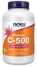 Vitamina C 500 mg mastigável sabor laranja NOW Foods – 100 comprimidos