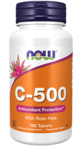 Vitamina C 500 mg com rosa mosqueta NOW Foods – 100 comprimidos