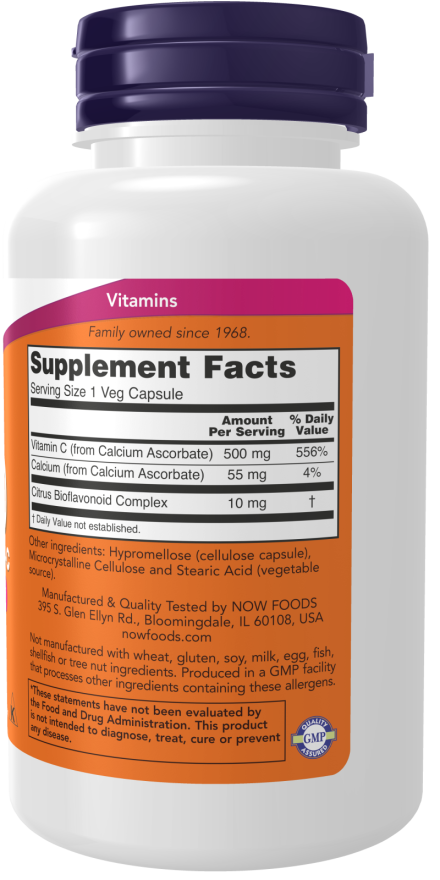 Vitamina C ascorbato de cálcio 500 mg NOW Foods – 100 cápsulas vegetais – imagem 2