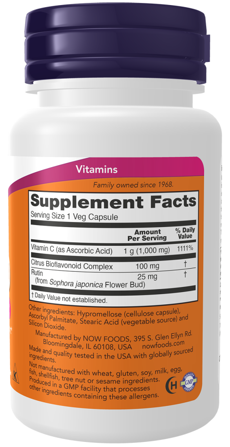Vitamina C 1000 mg com bioflavonoides NOW Foods – 30 cápsulas vegetais – imagem 2