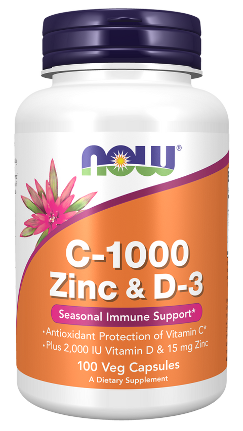 Vitamina C 1000 mg, zinco e vitamina D3 NOW Foods – 100 cápsulas vegetais