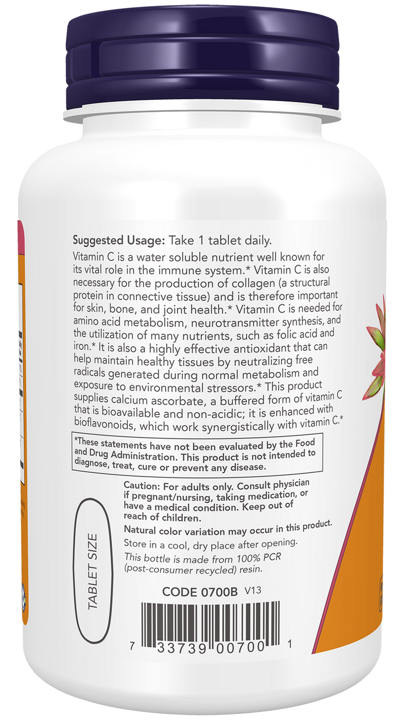 Vitamina C tamponada 1000 mg com bioflavonoides NOW Foods – 90 comprimidos – imagem 3