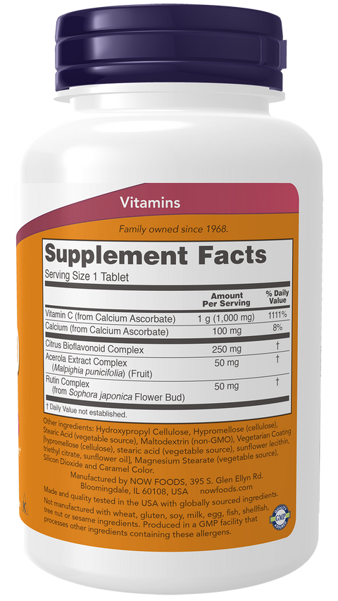 Vitamina C tamponada 1000 mg com bioflavonoides NOW Foods – 90 comprimidos – imagem 2
