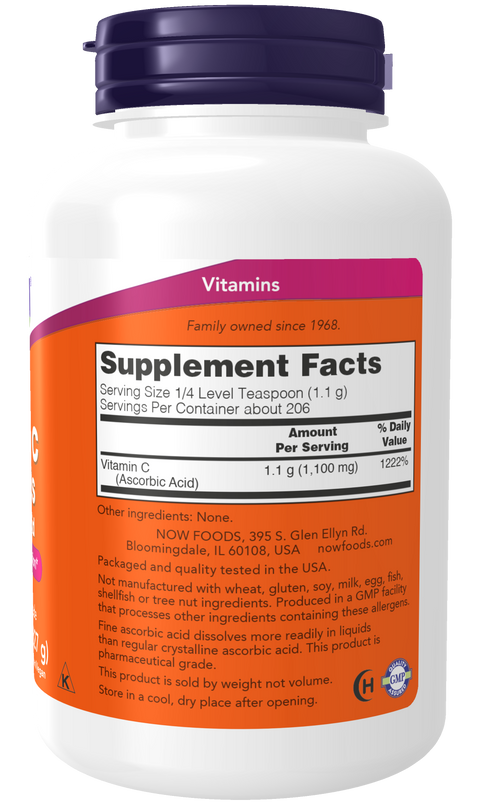 Vitamina C em pó NOW Foods – Vitamin C Crystals ácido ascórbico 227 g – imagem 2