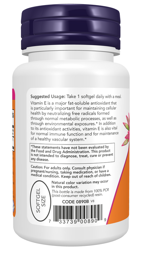 Vitamina E 400 UI NOW Foods – 50 cápsulas moles com tocoferóis mistos – imagem 3