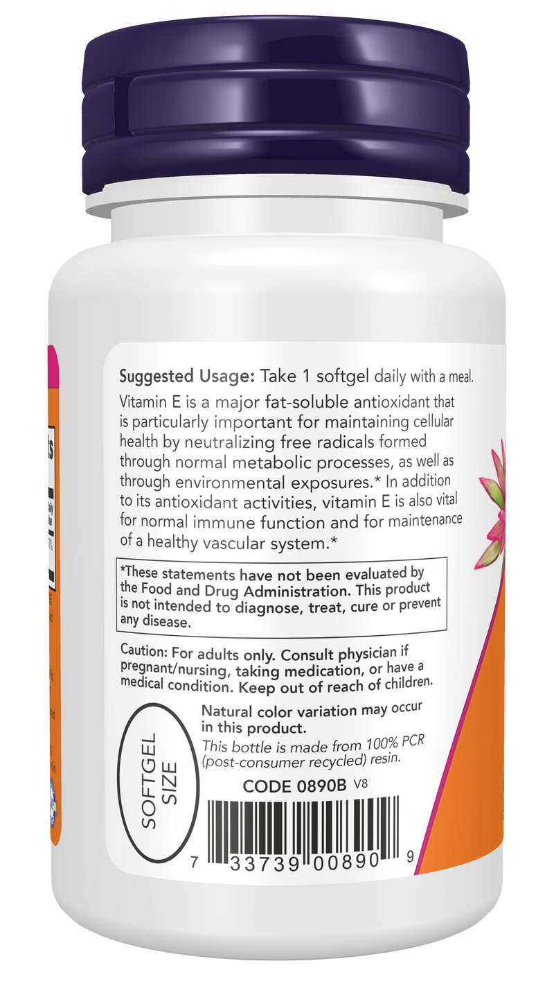 Vitamina E 400 UI NOW Foods – 50 cápsulas moles com tocoferóis mistos – imagem 3