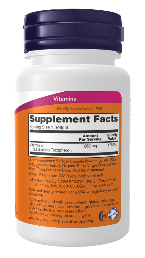 Vitamina E 400 UI NOW Foods – 50 cápsulas moles com tocoferóis mistos – imagem 2