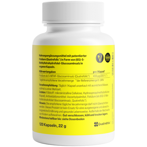 Folato Quatrefolic 400µg 120 Cápsulas Zeinpharma – verso da embalagem