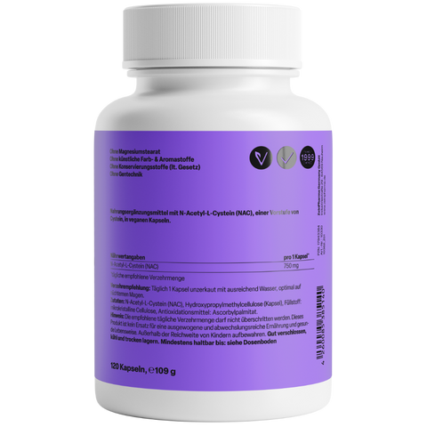 NAC N-Acetil-Cisteína 750mg 120 Cápsulas Zeinpharma – verso da embalagem