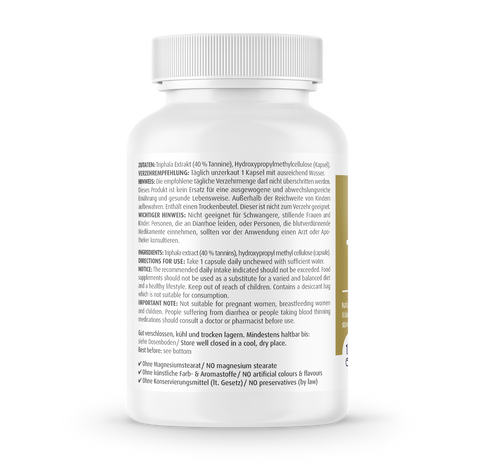 Triphala 500mg 120 Cápsulas Zeinpharma – verso da embalagem