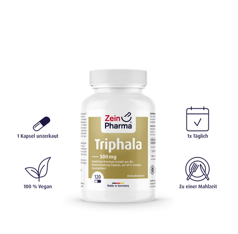 Triphala 500mg 120 Cápsulas Zeinpharma – verso da embalagem