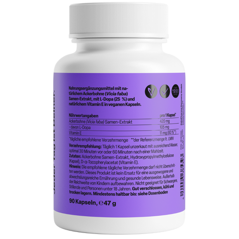 L-Dopa Vicia Faba 105mg 90 Cápsulas Zeinpharma – verso da embalagem