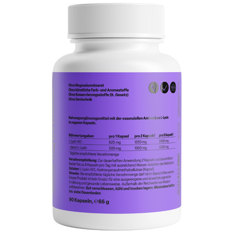 L-Lisina 500mg 90 Cápsulas Zeinpharma – verso da embalagem