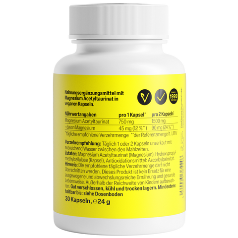 Magnésio Acetil Taurato 750mg 30 Cápsulas Zeinpharma – verso da embalagem