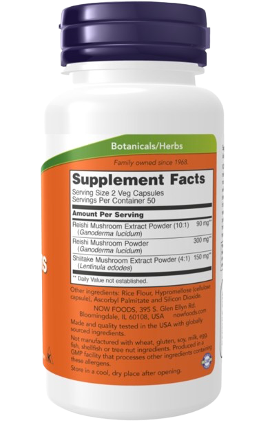 Reishi & Shitake Mushrooms 270mg 100caps Now
