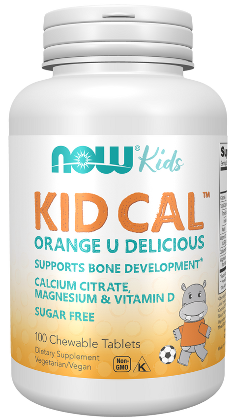 Kid Cal NOW Foods – cálcio para crianças, 100 comprimidos mastigáveis sabor laranja