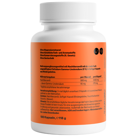 Óleo de Onagra 500mg 180 Cápsulas Zeinpharma – verso da embalagem