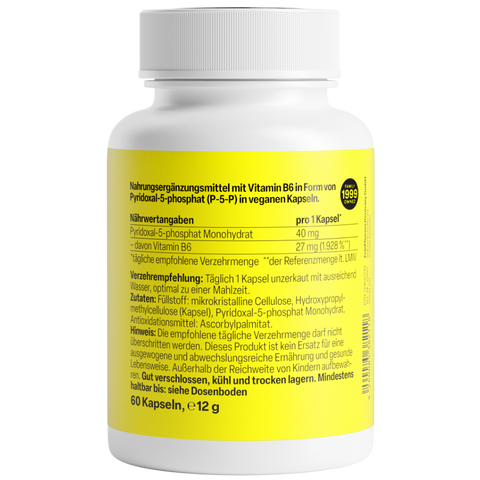 Vitamina B6 P-5-P 40mg 60 Cápsulas Zeinpharma – verso da embalagem