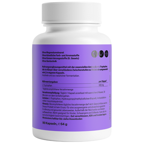 L-Triptofano 500mg 90 Cápsulas Zeinpharma – verso da embalagem
