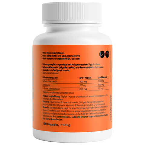 Óleo de Cominho Preto 500mg 180 Cápsulas Zeinpharma – verso da embalagem