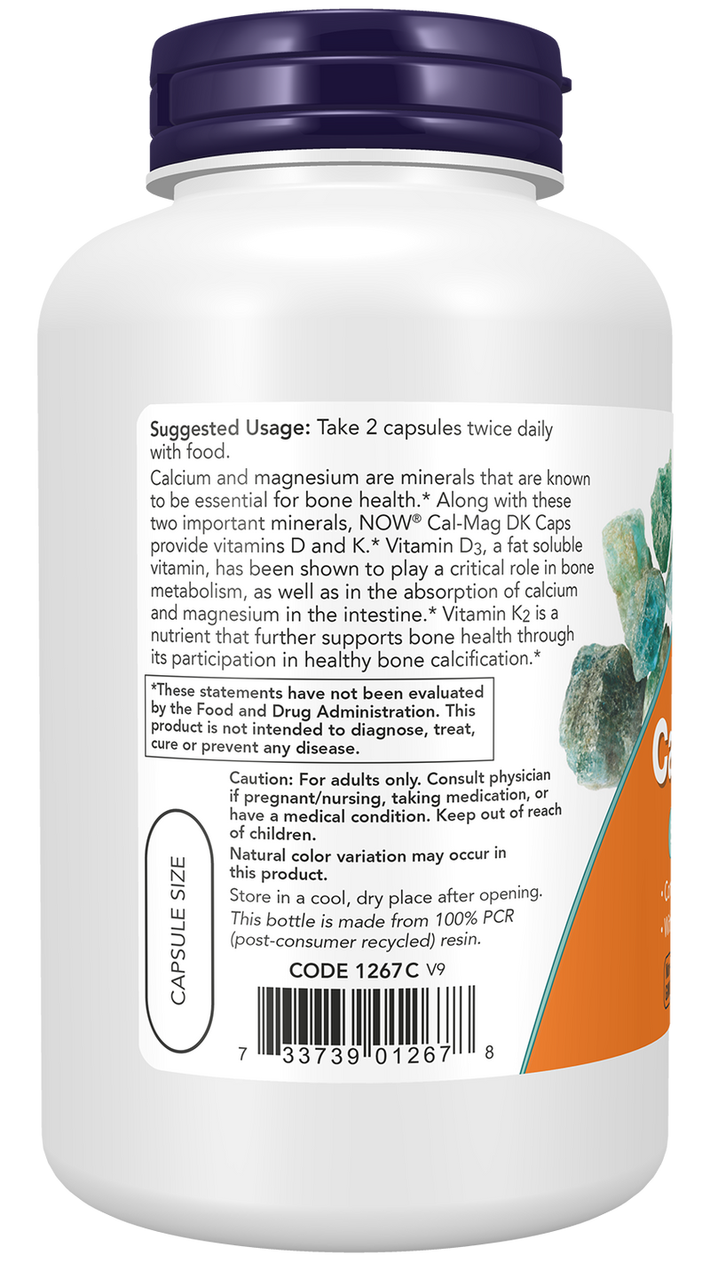 Cálcio e magnésio com vitamina D3 e K2 (Cal-Mag DK) NOW Foods – 180 cápsulas – imagem 3