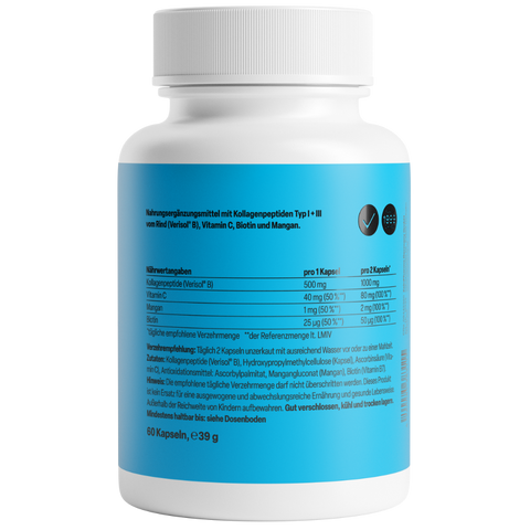 Colagénio Verisol 500mg 60 Cápsulas Zeinpharma – verso da embalagem