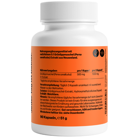 Mexilhão de Lábios Verdes 500mg 90 Cápsulas Zeinpharma – verso da embalagem