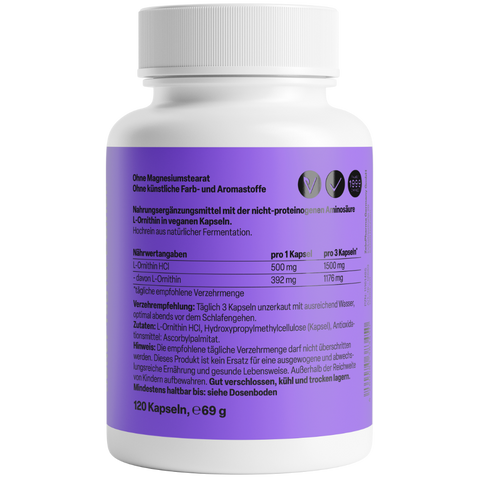 L-Ornitina 500mg 120 Cápsulas Zeinpharma – verso da embalagem