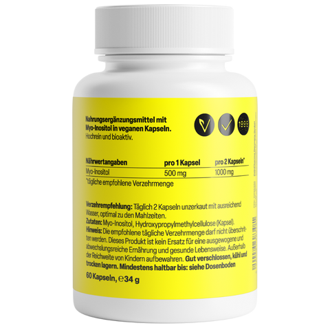 Mio-Inositol 500mg 60 Cápsulas Zeinpharma – verso da embalagem
