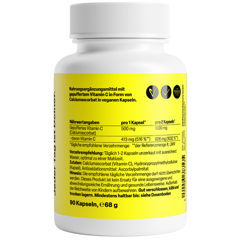 Vitamina C pH Neutro 500mg 90 Cápsulas Zeinpharma – verso da embalagem