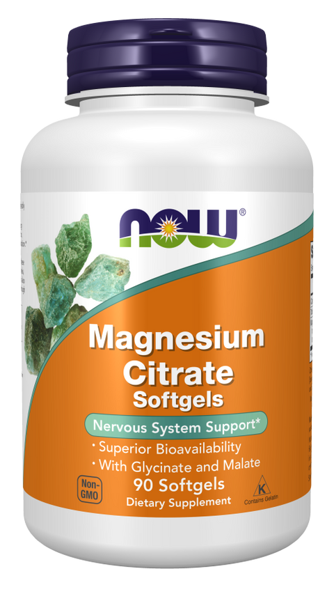 Citrato de magnésio NOW Foods com glicinato e malato – 90 cápsulas moles