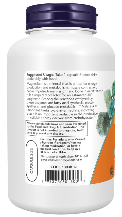 Malato de magnésio NOW Foods – cápsulas vegetais veganas – imagem 3