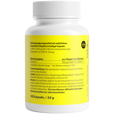Vitamina D3 14000 U.I. 120 Cápsulas Zeinpharma – verso da embalagem