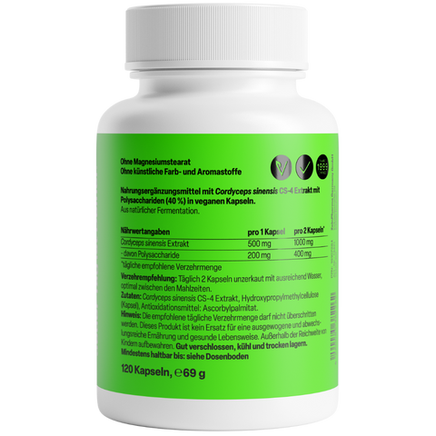 Cordyceps CS-4 500mg 120 Cápsulas Zeinpharma – verso da embalagem