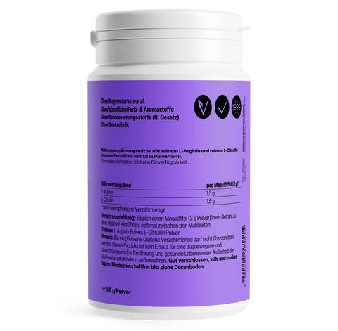 L-Arginina + L-Citrulina Pó 180g Zeinpharma – verso da embalagem