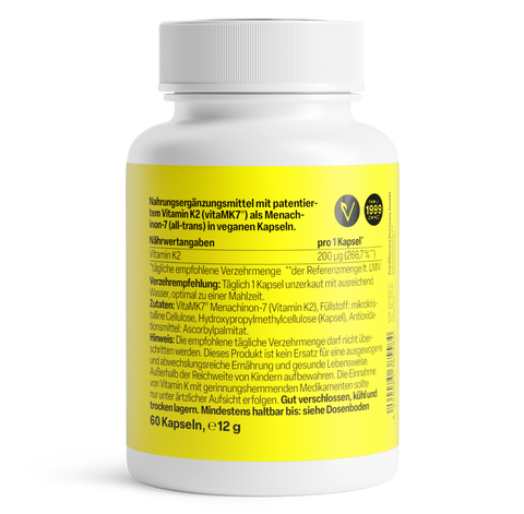 Vitamina K2 MK-7 200µg 60 Cápsulas Zeinpharma – verso da embalagem