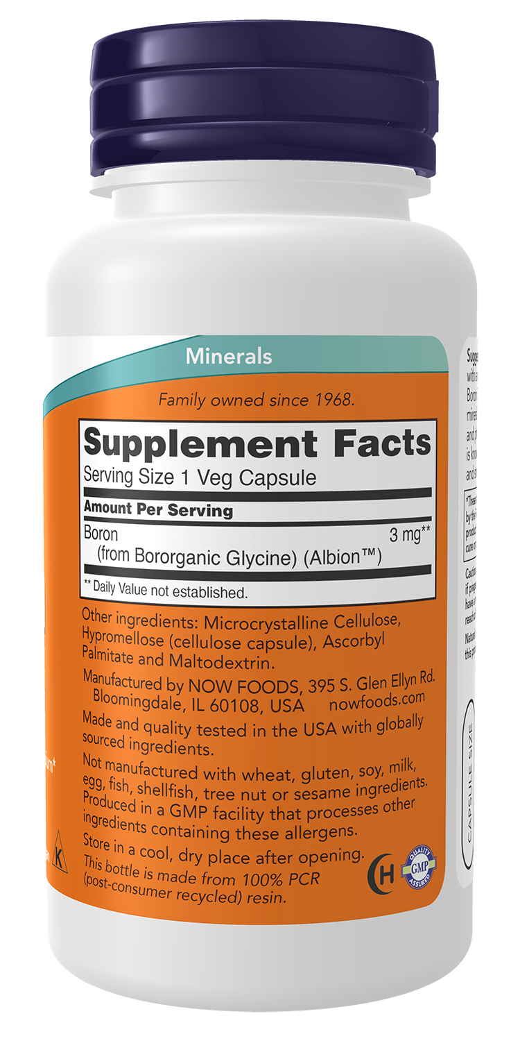 Boro 3 mg NOW Foods – 100 cápsulas vegetais – imagem 2
