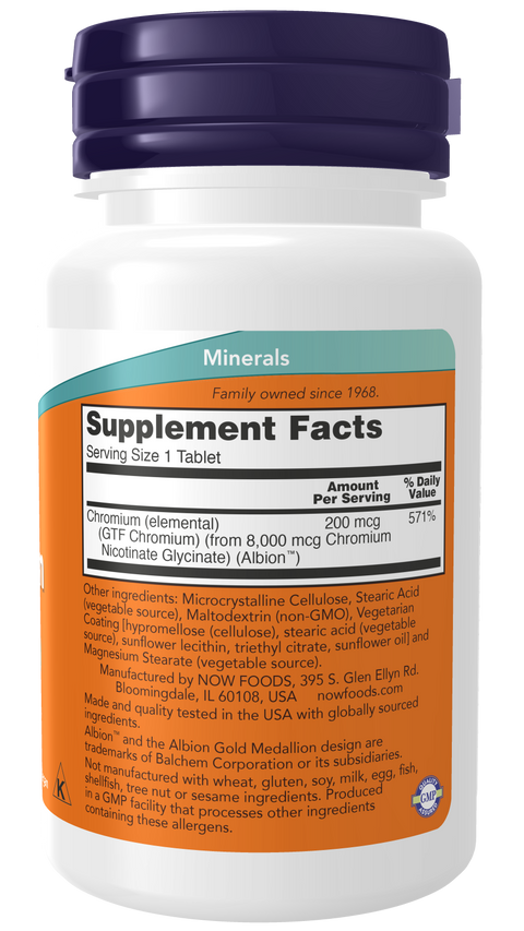 Crómio GTF 200 mcg NOW Foods – 100 comprimidos – imagem 2