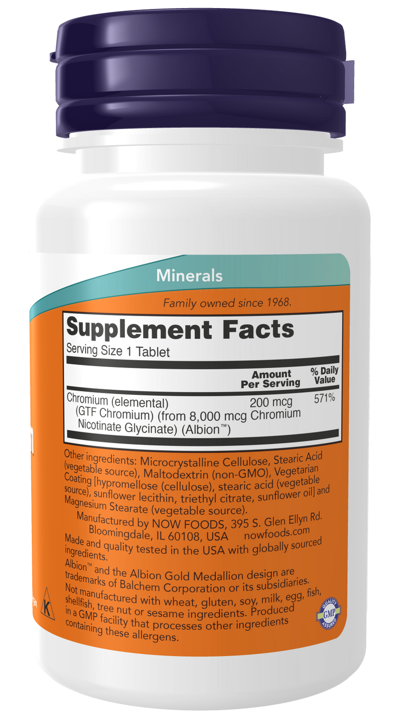 Crómio GTF 200 mcg NOW Foods – 100 comprimidos – imagem 2