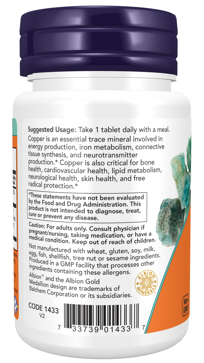 Glicinato de cobre NOW Foods – 120 comprimidos – imagem 3