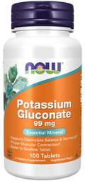 Gluconato de potássio 99 mg NOW Foods – 100 comprimidos