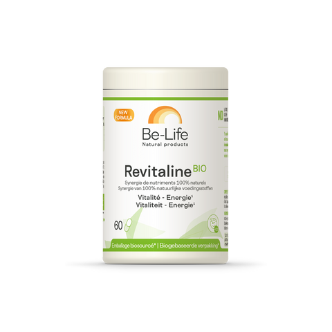 Revitaline Be-Life, embalagem de 60 cápsulas com maca, espirulina, clorela e acerola biológicas
