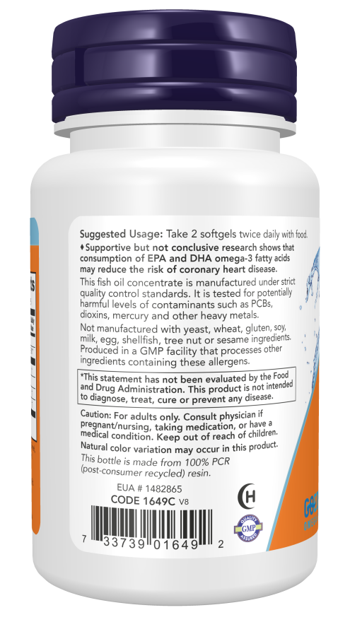 Ómega 3 óleo de peixe 1000 mg EPA DHA NOW Foods – 30 cápsulas moles – imagem 3